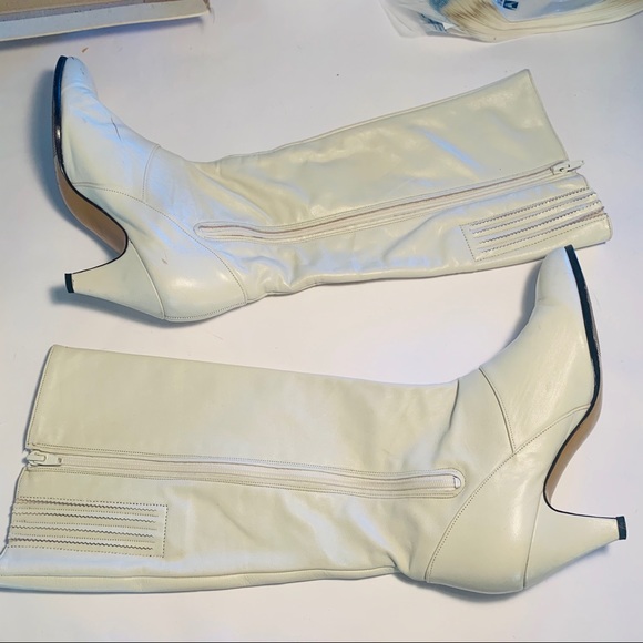 Life Stride Shoes - Vintage White knee high leather boots.
